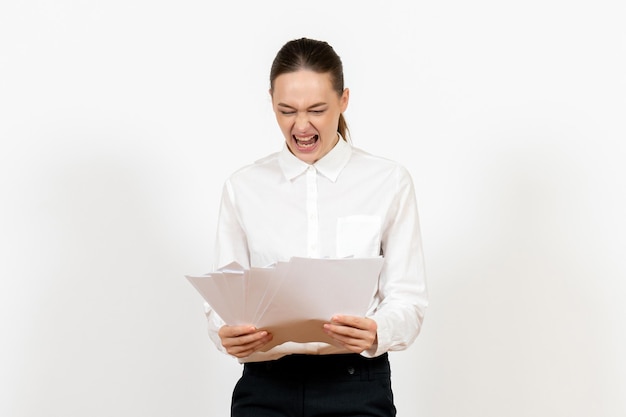 Cover Letter Samples Examples - Front View Young Woman White Blouse Holding Files White Background Female Emotions Feeling Office Job 140725 99007 